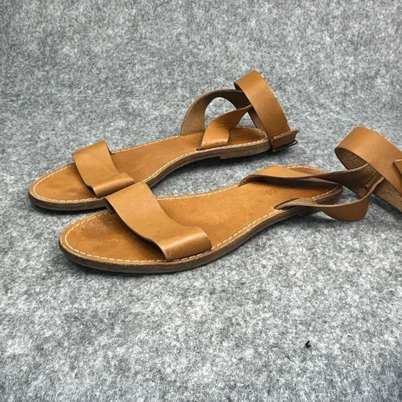 Madewell Boardwalk Sandals Women's 8 Brown Tan Leather Ankle Strap Strappy Cross - Picture 2 of 13